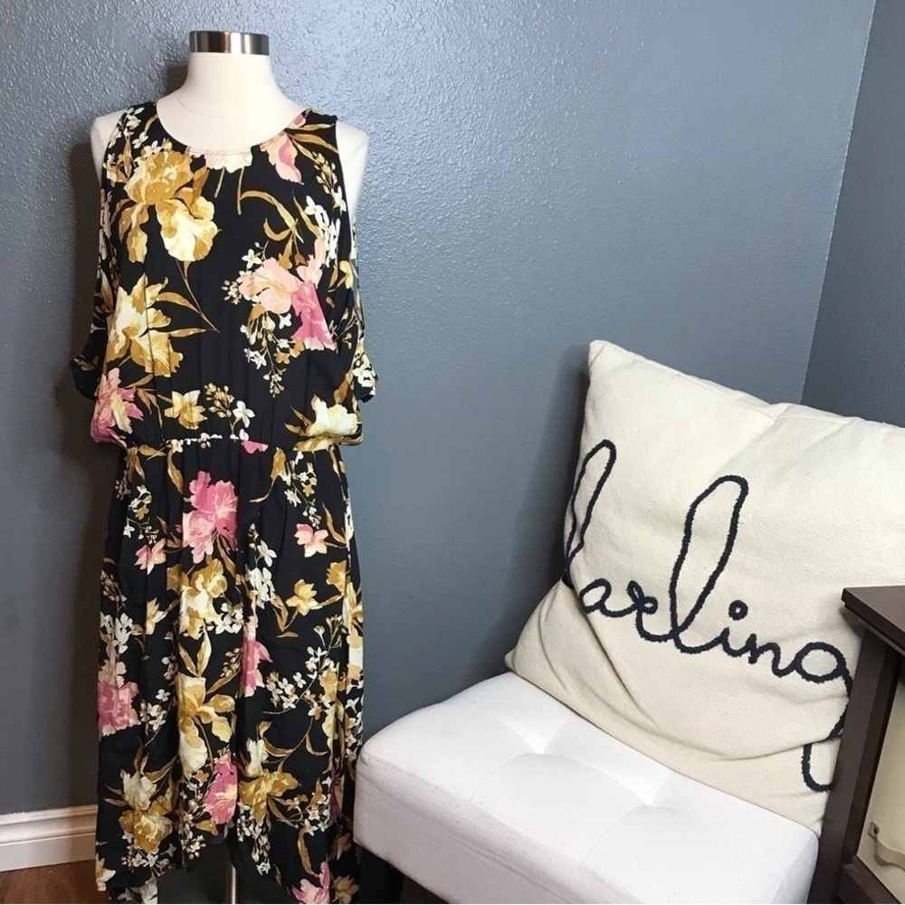 Leith Floral Cold Shoulder Midi Dress in pink floral size large - Picture 6 of 10